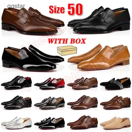 Mit Box 2024 Red Bottoms Schuhe Slebende Herren Kleiderschuhe große Größe 50 spitzer Zeh Schwarz Wildleder Patentleder Nieten Glitzer Loafer Men Fashion D fqzj