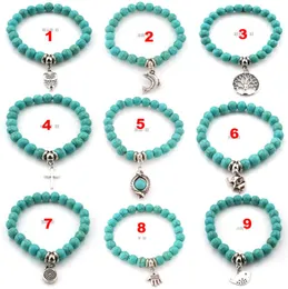 Charm Bracelets 8Mm Turquoise Bead Hamsa Hand Turkish Ethnic Religions Jewelry Women Usa Yoga Drop Delivery Dh7Yt