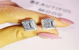 Whole Fashion Jewelry Princess Cut White Topaz CZ Diamond Gemstones Party Girl039s Women Wedding Stud Earring Gift9949554