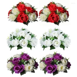 Flores decorativas 2 Buquê de baile de flor falso 15 cabeças Rosas de plástico com base de peças centrais de casamento base rack