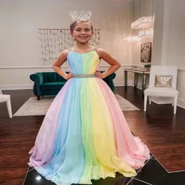 Rainbow Chiffon Little Girl Girl Pageant Dresses 2022 Straps Girls Girls PROM GOWNS ZIPPER / TRABELA SGONELE