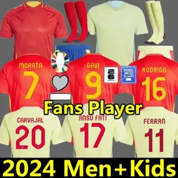 24 25 Spanien Fußball -Trikot Morata Ferran Asensio 2024 Euro Cup Spanische Nationalmannschaft Fußballhemd 2025 Männer Kids Kit nach Hause Camisetas Espana Rodri Olmo Ansu Fati nach Hause.