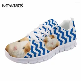 Sapatos casuais Mulher apartamentos 3D Hamster/Icrete Pig Pining for Women Summer Mesh Ranging Lace Up Sneakers Footwear respirável