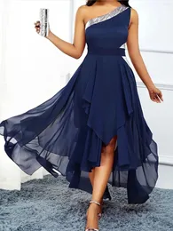 Casual Dresses Cutubly Formal Evening Women Sexy Plus Size 4xl One Shoulder Irregular High Low Dress Elegant Blue Vestido Fall Clothes