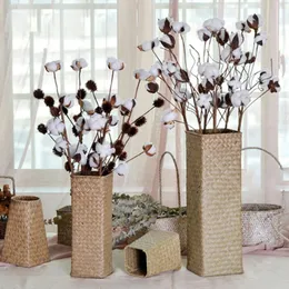 Ręcznie tkane kn itting wazon suszone kwiaty dekoracja domowa dekoracje nowoczesne pojemnik bambus tkany koszyk vasos para jardim florero 240517