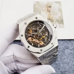 Axp Mens Watch hohe Qualität von Audexxx Pigxxx Oaxk Offshorex grauer Hohlplatte Doppelbalance -Stahlstahl -Gurt Sapphire Spiegel Automatische mechanische Bewegungs Uhren