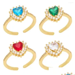 حلقات الكتلة Flola Copper Zircon Red Heart for Women Gold Plated Slim Open Jewelry Gifts Hart Rigp74 Drop Delivery Ring DHIW6