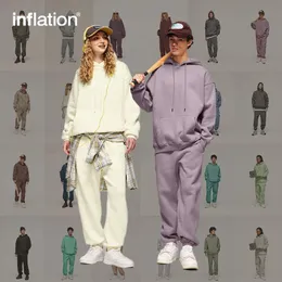 Inflation 350 GSM Dicke Vlevet -Tracksuit Unisex Trendy Solid Color Jogging Anzug Herren leer passende Fleece Sweatpant Set 240506