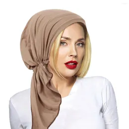 Ethnic Clothing Muslim Women Turban Hijab Pre-tied Hat Bonnet Chemo Cap Hair Loss Head Scarf Wrap Headscarf Bandana Beanies Solid Arab