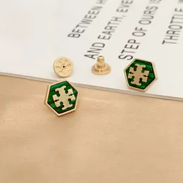 Som original designer örhängen märke studs grön pärla hexagon mode örhängen 18k guld täckt mässing örhängen