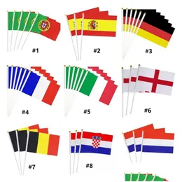 Bannerflaggor 21x14cm Handsvängande flagg Portugal Spanien Tyskland Frankrike Italien Håller National Festival Party Cheer Decoration P309 Drop de DH8MV