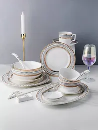 1PC Nordic Dinner Teller Platter Nudel Suppenschale Servierschale Löffel Stäbchen Kaffeetasse Kaffee -Geschirr Set für Hochzeitsfeier 240510