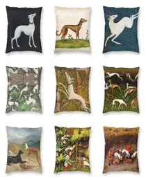 CushionDecorative Pillow Medieval Greyhound Sihound Hunt Square Swar Case Home Decorative Whippet Dog Cushion Cover for Sofacu1457597