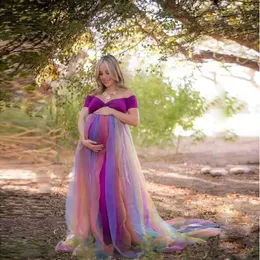 Mutterschaftskleider schwangere Frauen Photoshot Kleid Regenbogen Fluss Schwangere Damenkleidung Schwangere Frauenkleid elegantes langes Kleid Babyparty H240518