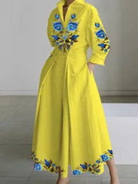 Artı boyutu elbiseler artı boyutu kadınlar için yaz yaz zarif yaka yağlı boya düğmesi gömlek elbise vestidos gündelik 3/4 slve elbise parti vestido t240518