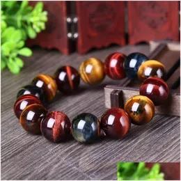 Bransolety Bangle Natural Colorf Tiger Eye Stone 1218 mm koraliki Kryształowa bransoletka dla mężczyzn Kobiety Szczęściarze biżuterii upuszcza Dhhys