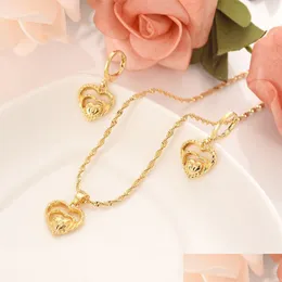 Orecchini collana da 18 k in oro massiccio gf gemello fiore di fiori di gioielli set di bridals in europa regalo Dubai pendnat fai -da -da -te drop drop dropelese otrnj