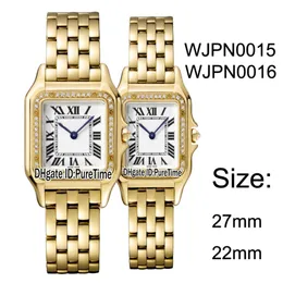 Ny WJPN0015 WJPN0016 Yellow Gold Diamond Bezel 27mm 22mm White Dial Swiss Quartz Womens Watch Ladies rostfritt stålklockor PURETIME 234I