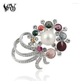 Broches Veyo Design de moda Crystal LMitation Pearl Flower Big Wedding Broche for Woman Jóias