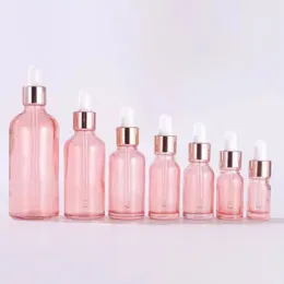 1オンス目ドロッパーボトルローズグラスボトル30ml 50ml 100mlガラスピペットとゴールデンキャップエッセンシャルオイル用の空のチンキボトル、香水ピンク