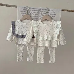 Clothing Sets LILIGIRL Kids Clothes 2024 Autumn Baby Girls Set Floral Blouse And Pants With Bib 3 Pcs Suit