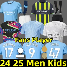 24 25 Man Cities Soccer Jerseys Haaland Grealish de Bruyne Foden J. Alvarez Stones Bernardo Matheus N. Kovacic City 2024 Fan Fan