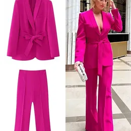 Trafza Womens Casual Blazer Chic Outerwear Elegante ausgestellte Hosen Langarm V-Ausschnitt Office-Anzug Set 240518