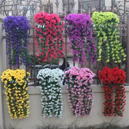 Decorative Flowers Artificial Orchid Flower Hanging Wall Bunch Violet Garland Wisteria Basket Floral With Lights