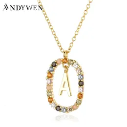 Andywen 925 Sterling Silver Gold Letter a z 초기 M S C K 알파벳 Pendente Long Chain 목걸이 내 이름 Fine Jewelry 240511