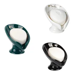 Seifenschale Keramik Seifenhalter Selbstentleer marble Look aus Blattform-Seifenschalen für Badezimmer 240518