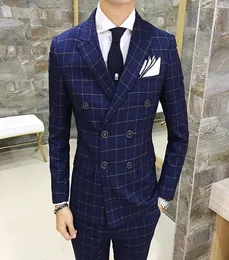 Whole EnvMenst Brand High Quality Men039S Plaid Suit Set BlazerVesTPANTS GROOM GOOM DUPLETTED MAN WEDORD8857915