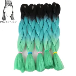 Desiderio per capelli da 10 pacchi per lotto 24 pollici 100 g resistenti al calore resistente al calore ombre jumbo intrecciati capelli a 3 tono di colore verde 240506