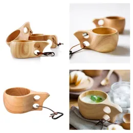 Tumblers Kuksa Cup New Finland Handmade Portable Wooden Coffee Milk Milk Mug 관광 선물 선물 Dh9764 Drop Delivery Home Garden Kitche Dhoyh
