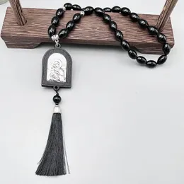 Подвесные ожерелья GS140 Религия Мать Казанский 3-слойный спиральный деревянный встроенный сплаво