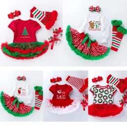 Clothing Sets 2024 Christmas Baby Girl 4 Piece Set Fancy Carnival Party Puffy Dress Infant Birthday Gift Hairband Socks Shoes