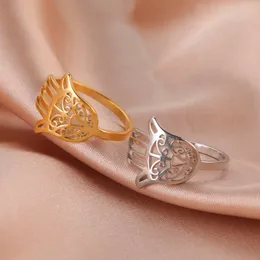 Hamsa Fatimas Handringe für Frauen Paar goldene Farbe Edelstahl Ring Amulett Talisman Schmuckparty Geschenke Großhandel Großhandel