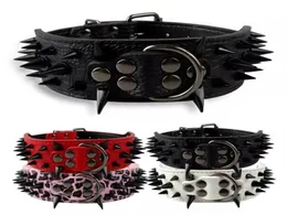 2QUOT Wide Sfied Spiked Coulded Leather Collars Pitbull Bulldog Big Dog Collar Ajustável para cães grandes médios Boxer S M L 7605861