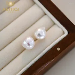 Brincos de garanhão Ashiqi Natural Barroce Freshwater Pearl Irregular 925 Jóias de moda de prata esterlina para mulheres