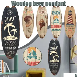 Dekorative Objekte Figuren Freizeit Wohnkultur Vintage Holzschild Surfboard Strandstil Hängen 231017 Drop Lieferung Garten Akzente DH1IQ