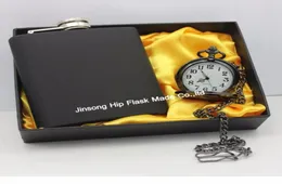 Black Pocket Watch Gift Set med 6 oz rostfritt stål flask02637259