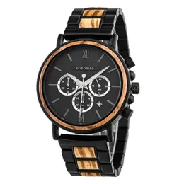 Avanadores de pulso Bobo Bird Luxury Watch Multifunction Men's Wood Wirstwatches Chronograph TimepiPle Relogio Masculino na caixa Valentine 345U