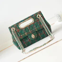 Designer Bags Pearl Chain Luxury Shoulder Bags Green Tweed Crossbody Bags Women Fashion Classic Flap Bag Clutch Bags 4221 Rare Collector's Edition