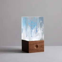 Lampada da tavolo in resina minimalista moderna - ghiaccio |Lampada da scrivania a LED artigianale con paralume trasparente blu, resina ecologica e lunga durata della batteria per decorazioni per la casa e regali