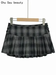 Chu Sau Beauty Women Mode Preppy Style Plaid gedruckt Falten Minirock süßer Taille sexy super kurze Röcke 240516