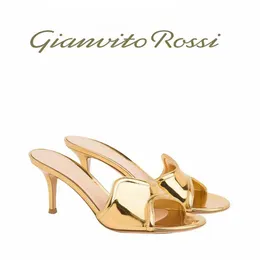 Gianvito Rossi Patent Leather Stiletto Slippers Mules Sandaler äkta läder yttersula 8,5 cm Öppna tåpumpar kvinnors lyxdesigner kvällskor 35-42 med låda