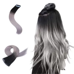 Hair Extension Kits Extensions Ombre Ash Blonde Natural Tape In Humanhair Skin Weft Adhesive Invisible Real Straight For Black Drop Dhzjh