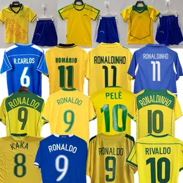 1998 Retro Brasil Pele Soccer Maglie uomini Kids 2002 2006 Romario Ronaldo Ronaldinho Shirt calcistico 1970 1994 2004 Brasile Rivaldo Adriano Kaka Vini Jr Shirts