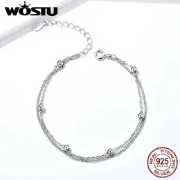 Wostu تصميم سلاسل موازية مع أساور الفضة حبة 925 الفضة الاسترليني للنساء سلسلة رابط الفضة 925 المجوهرات FIB131 240518