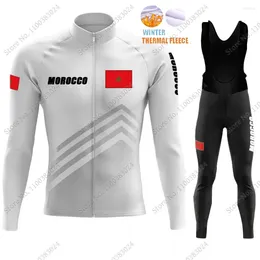 Rennsets 2024 White Marocco National Team Cycling Jersey Set Winter -Bekleidungsanzug Herrenanzug Langarm MTB Bike Road Hosen Bib Ropa Ciclismo
