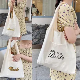 أكياس التسوق للنساء القماشي للركاب كتف سترة كيس قابلة لإعادة الاستخدام بقالة حقائب يدوية العروس سلسلة Eco Tote